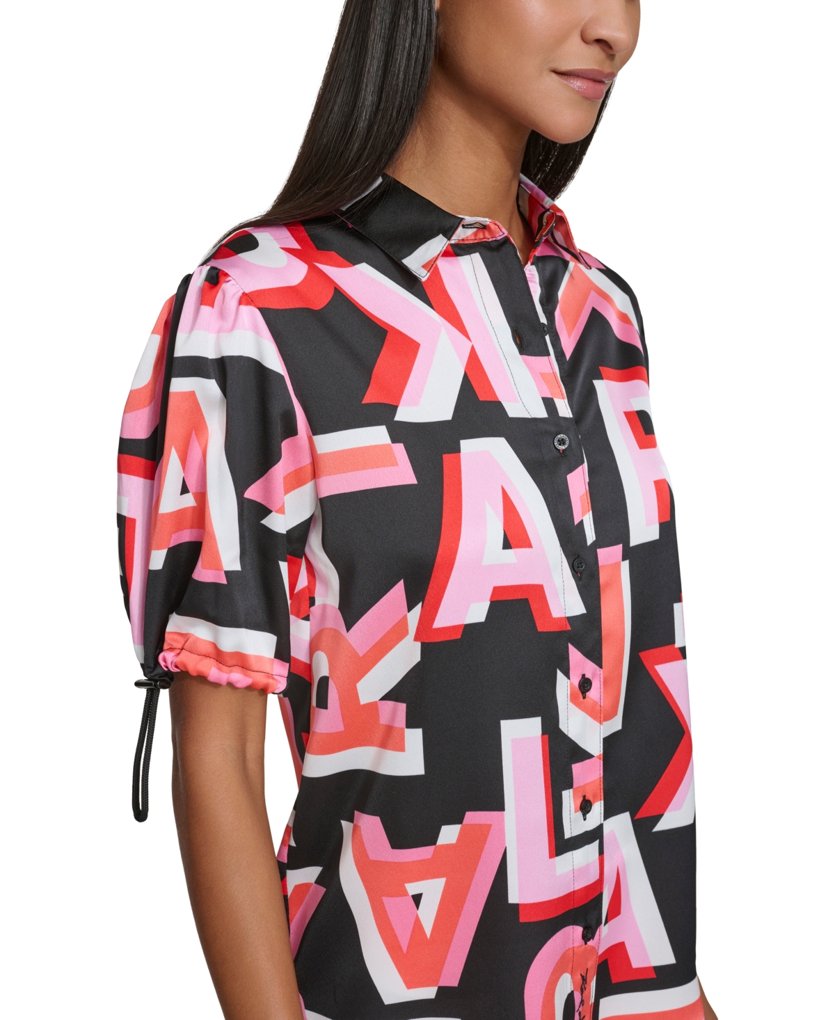 Karl Lagerfeld Paris Women's Printed Bungee-Sleeve Shirt