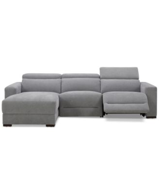 Nevio 3-Pc. Fabric Power Headrest Sectional and Chaise with 1 Power Motion Chair