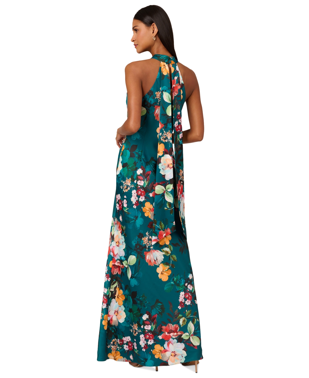 Adrianna by Adrianna Papell Women's Printed Drape-Back Halter Gown