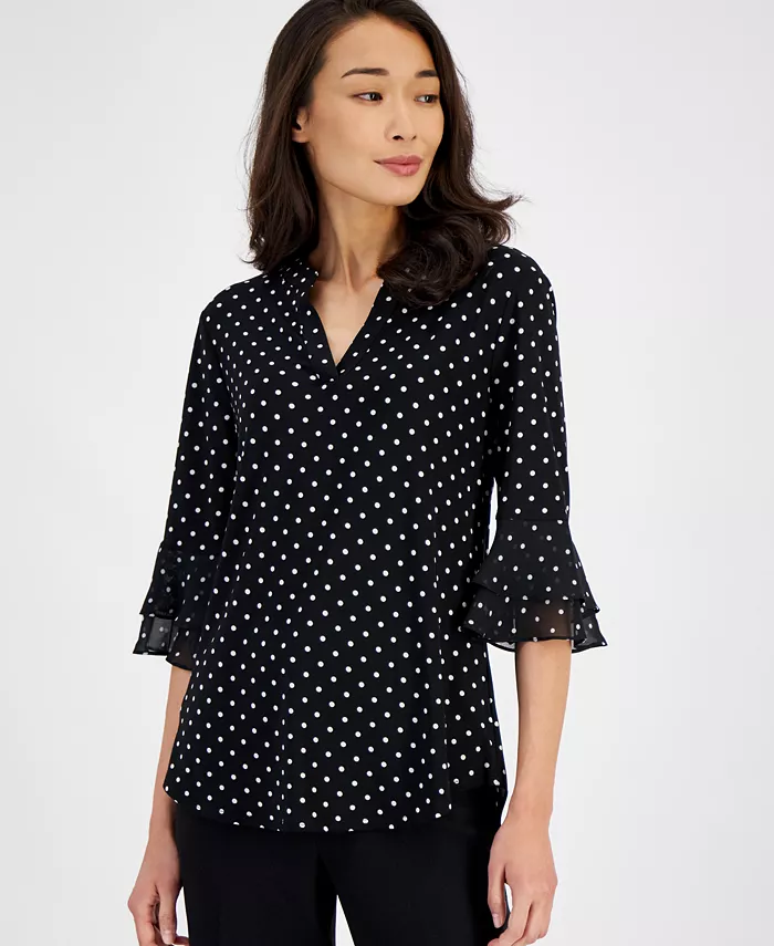 Women's Printed 3/4 Flutter-Sleeve Top - thumbnail 3