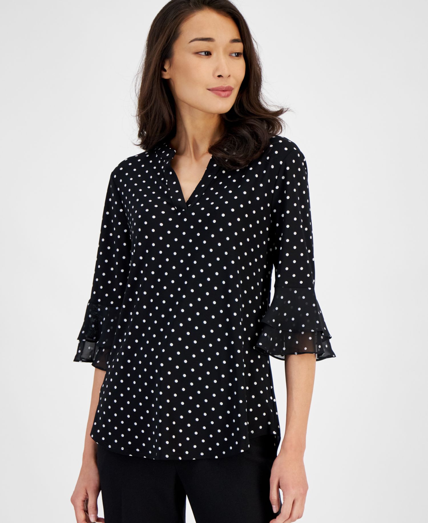 Women's Printed 3/4 Flutter-Sleeve Top