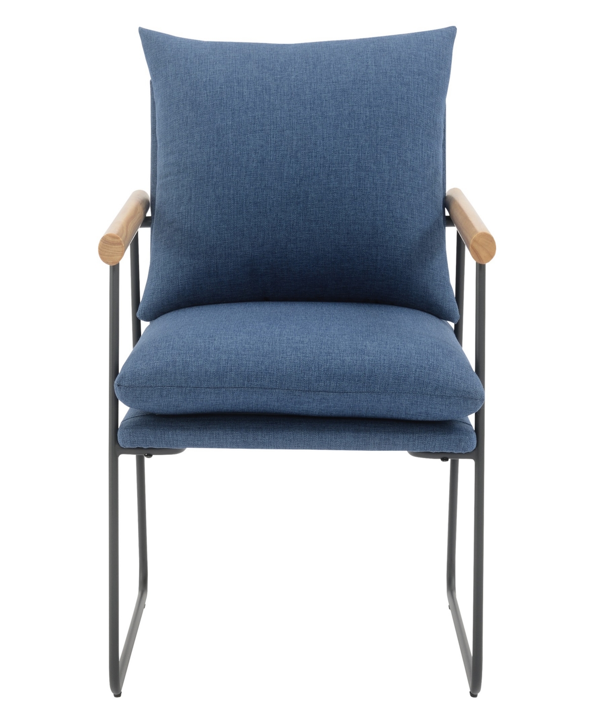 Osp Home Furnishings Office Star Dutton Armchair In Navy Fabric With Natural Arms And Black Sled Base In Navy