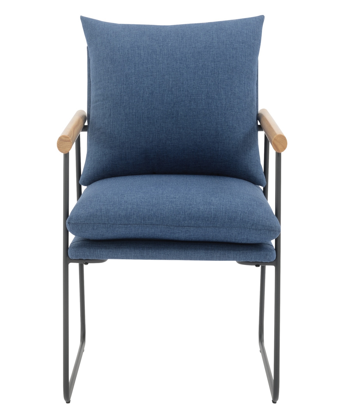 Shop Osp Home Furnishings Office Star Dutton Armchair In Navy Fabric With Natural Arms And Black Sled Base