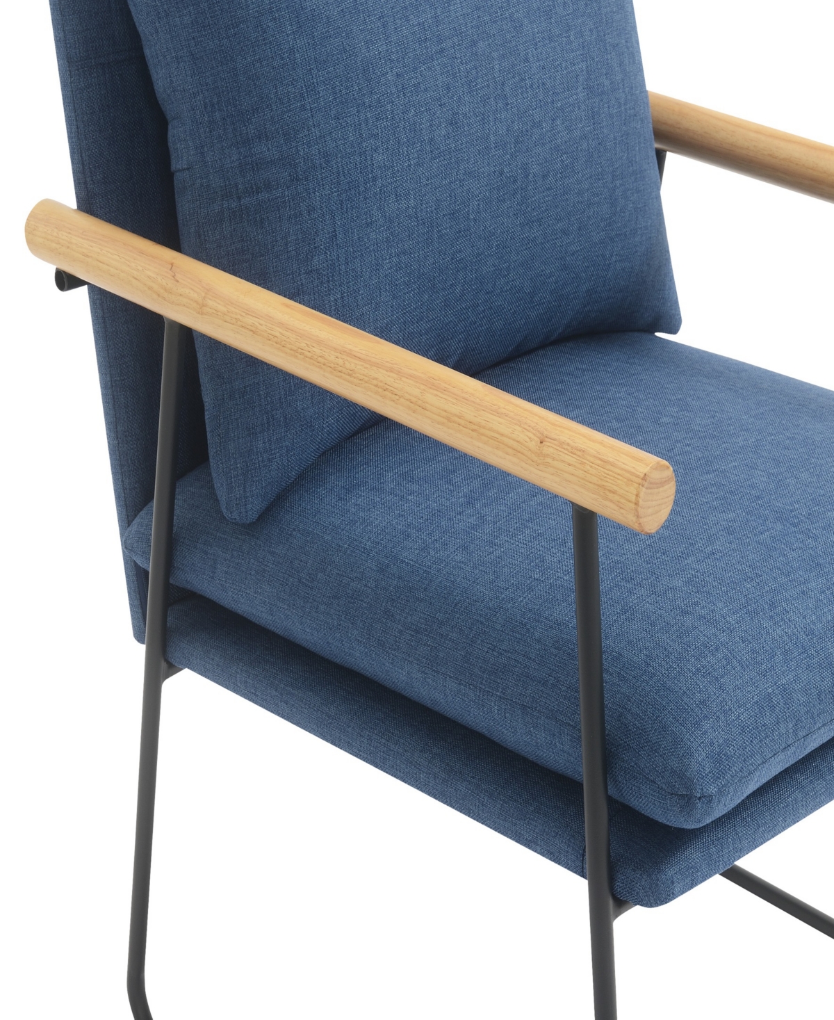 Osp Home Furnishings Office Star Dutton Armchair In Navy Fabric With Natural Arms And Black Sled Base In Navy