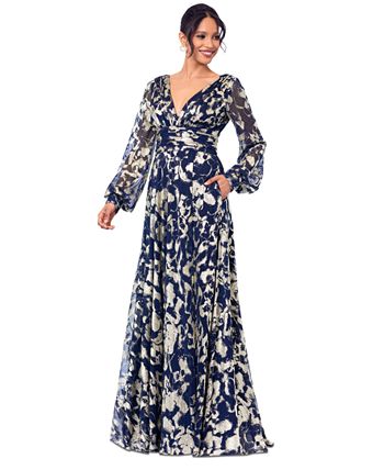 Betsy & Adam Women's Strappy-Back Maxi Evening Dress - Navy Square Neck Sleeveless Gown, Size 12