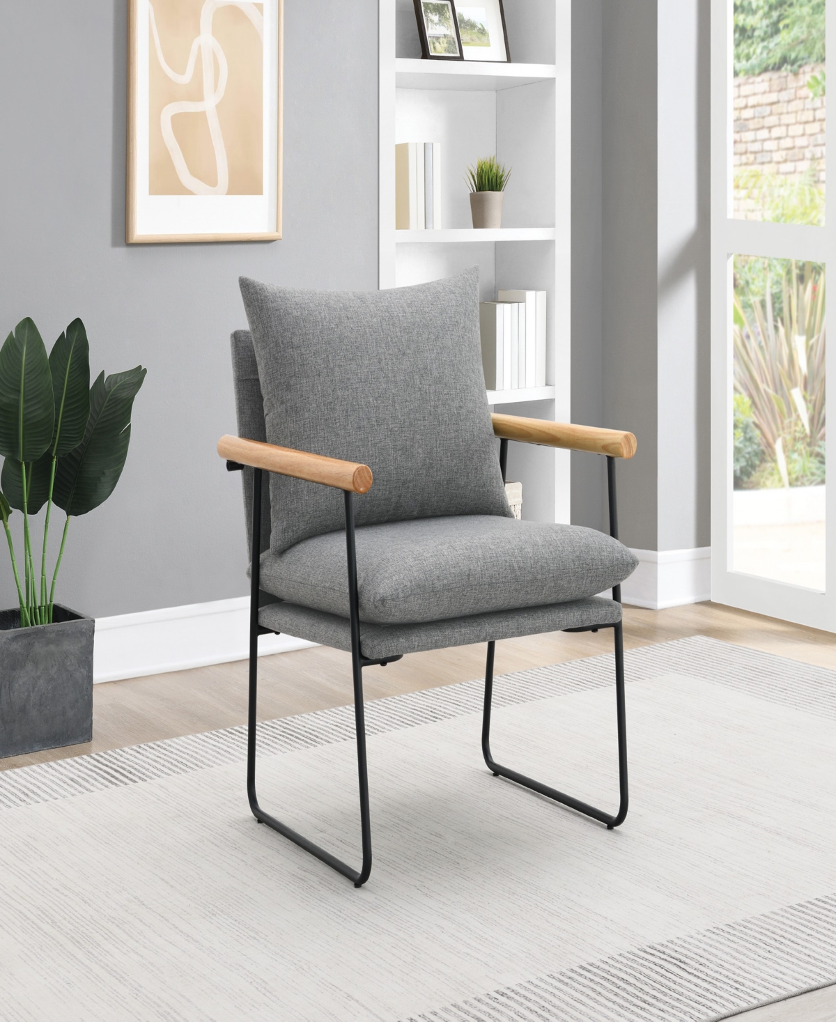 Shop Osp Home Furnishings Office Star Dutton Armchair In Charcoal Fabric With Natural Arms And Black Sled Base