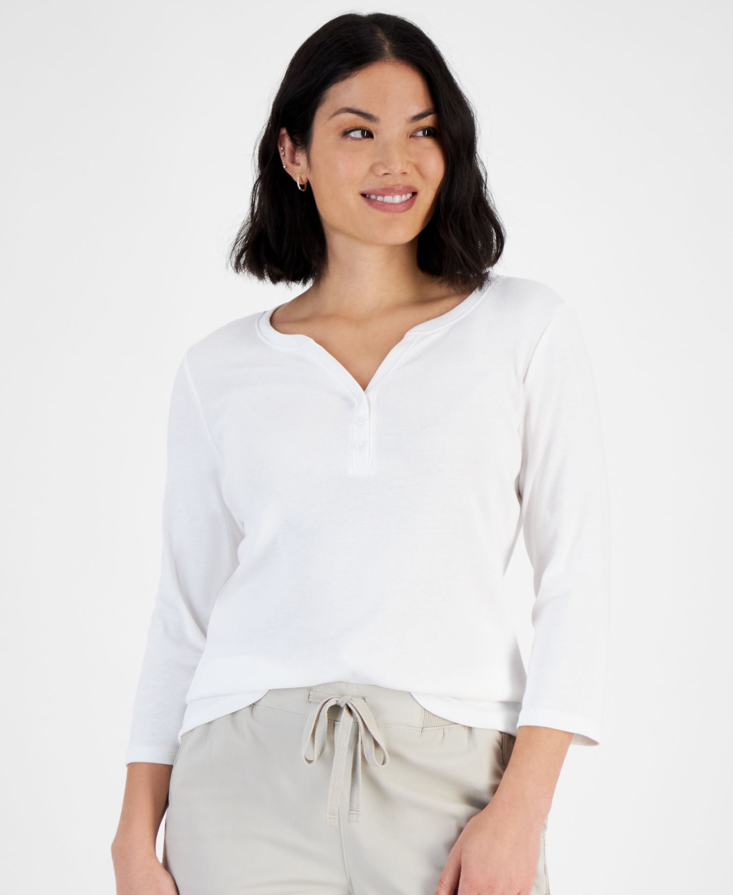 Plus Size 3/4-Sleeve Henley Tee