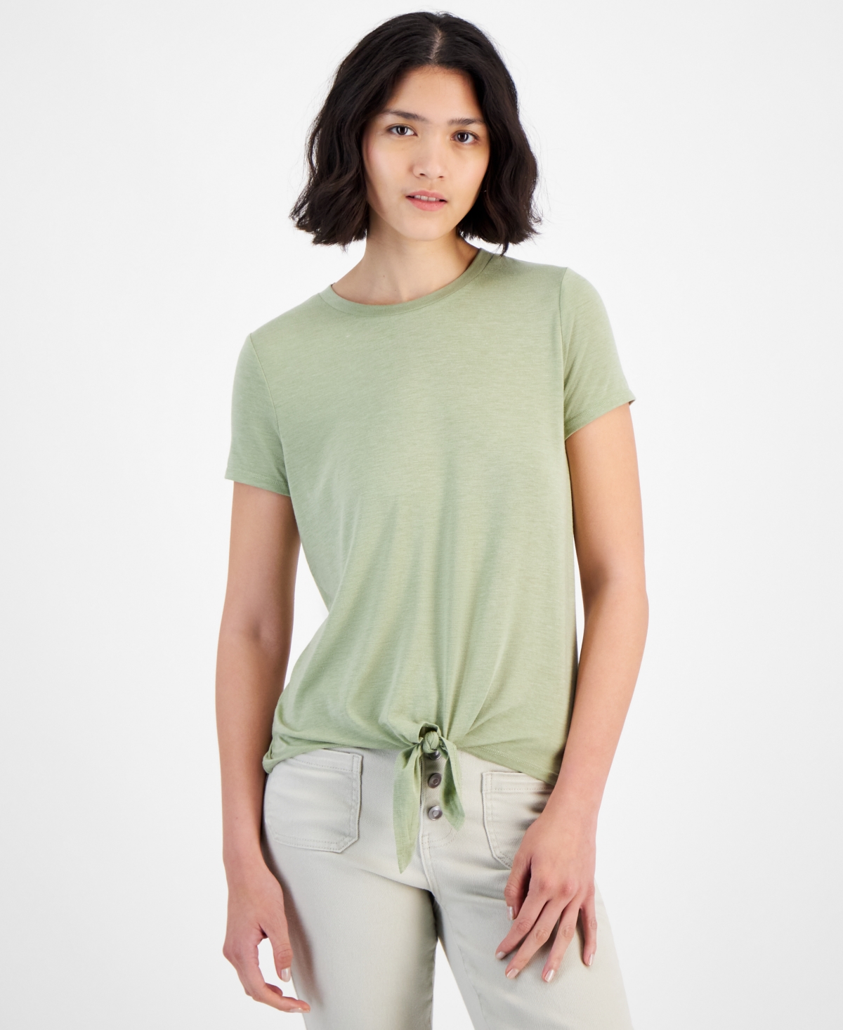 Hippie Rose Juniors' Crewneck Short-Sleeve Tie-Hem T-Shirt