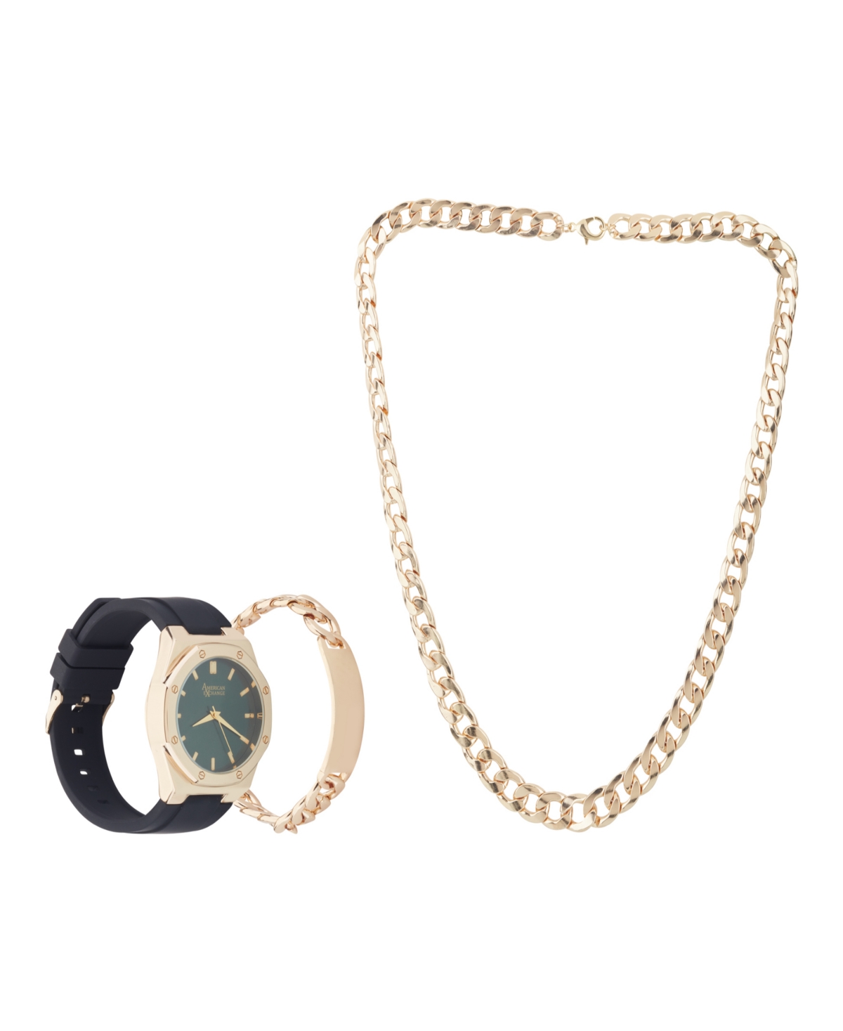 Shop American Exchange Men's Quartz Black Silicone Watch 42mm Gift Set In Matte Black,green Sunray