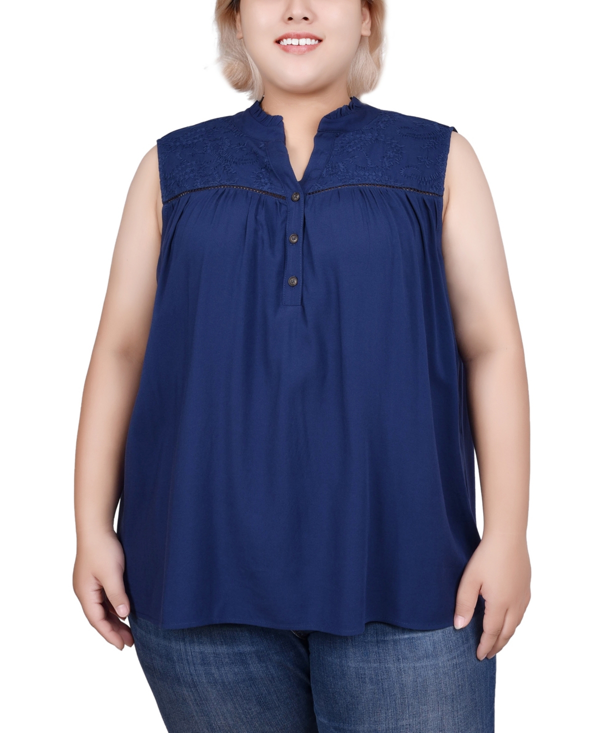 NY COLLECTION PLUS SIZE SLEEVELESS YOKED BLOUSE 