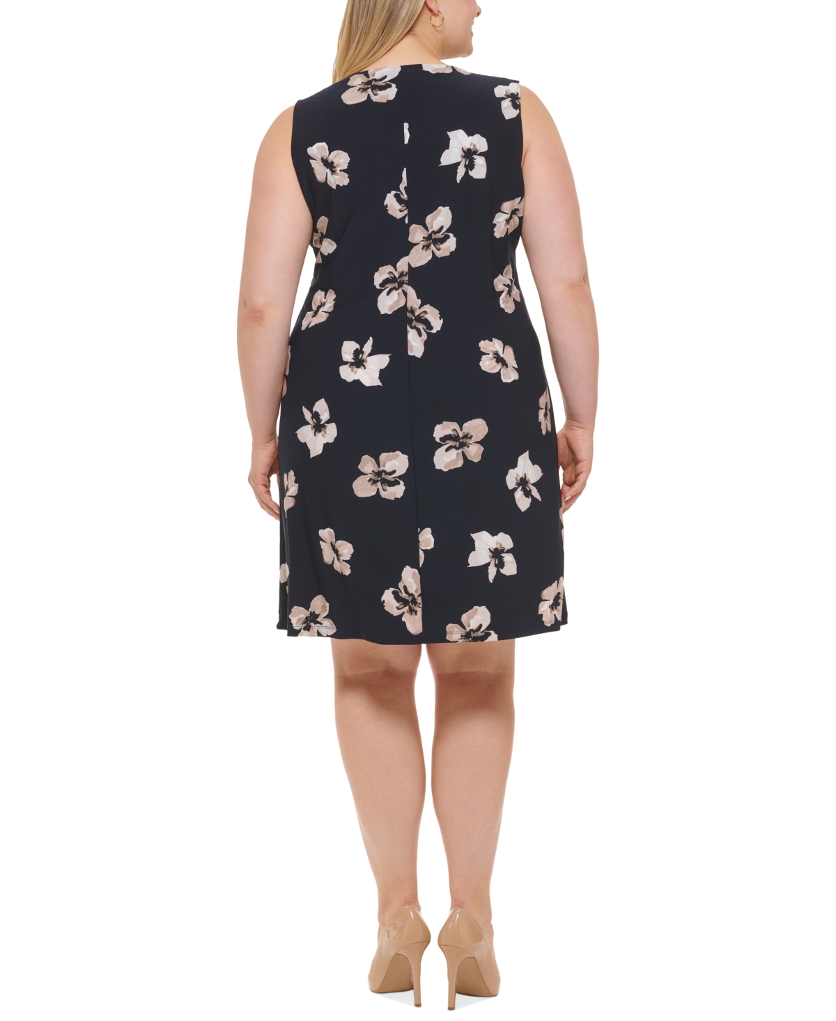 Tommy Hilfiger Plus Size Printed Sleeveless Jersey Dress In Sky Captain,khaki