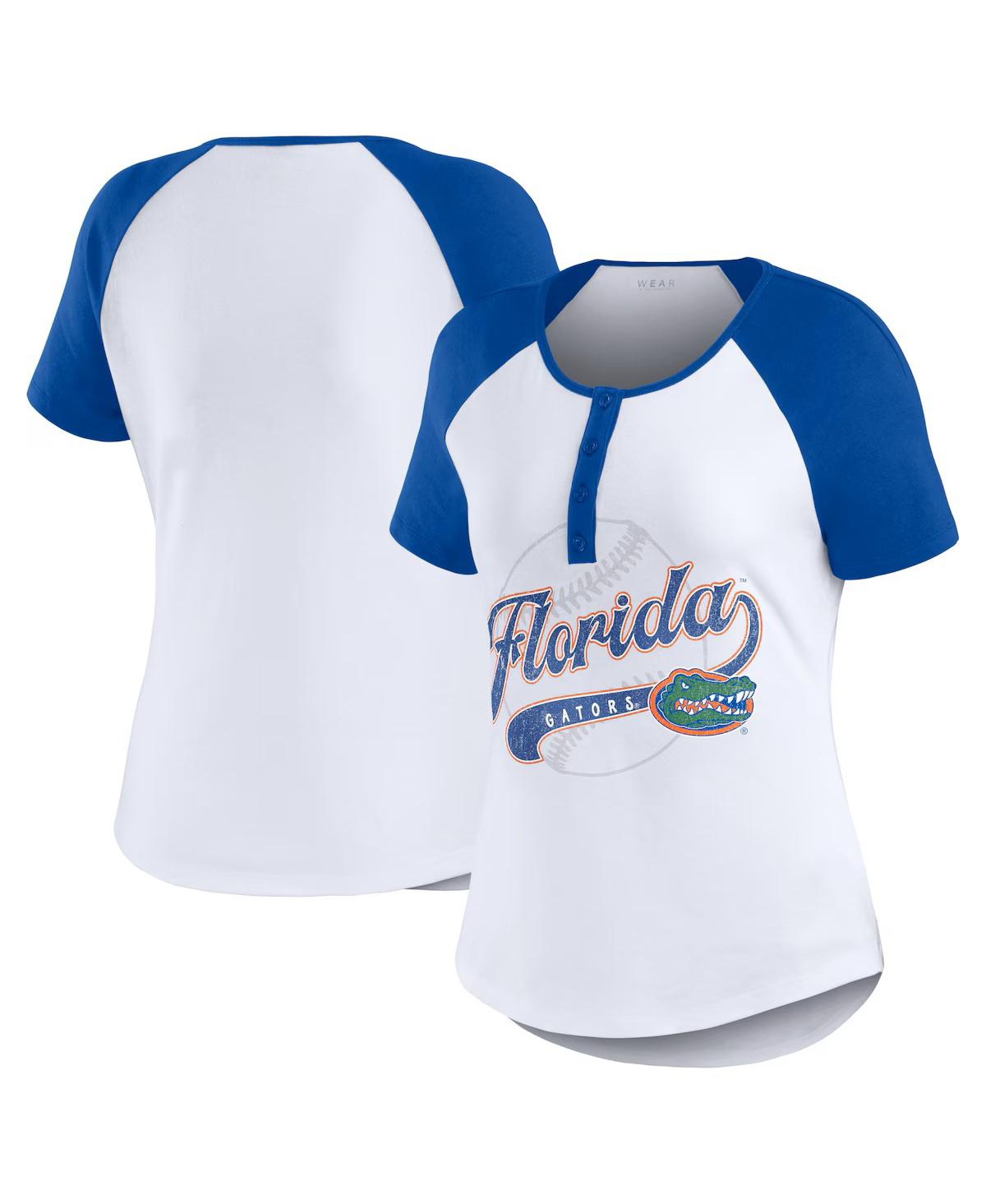 Shop Wear By Erin Andrews Women's  White Florida Gators Baseball Logo Raglan Henley T-shirt