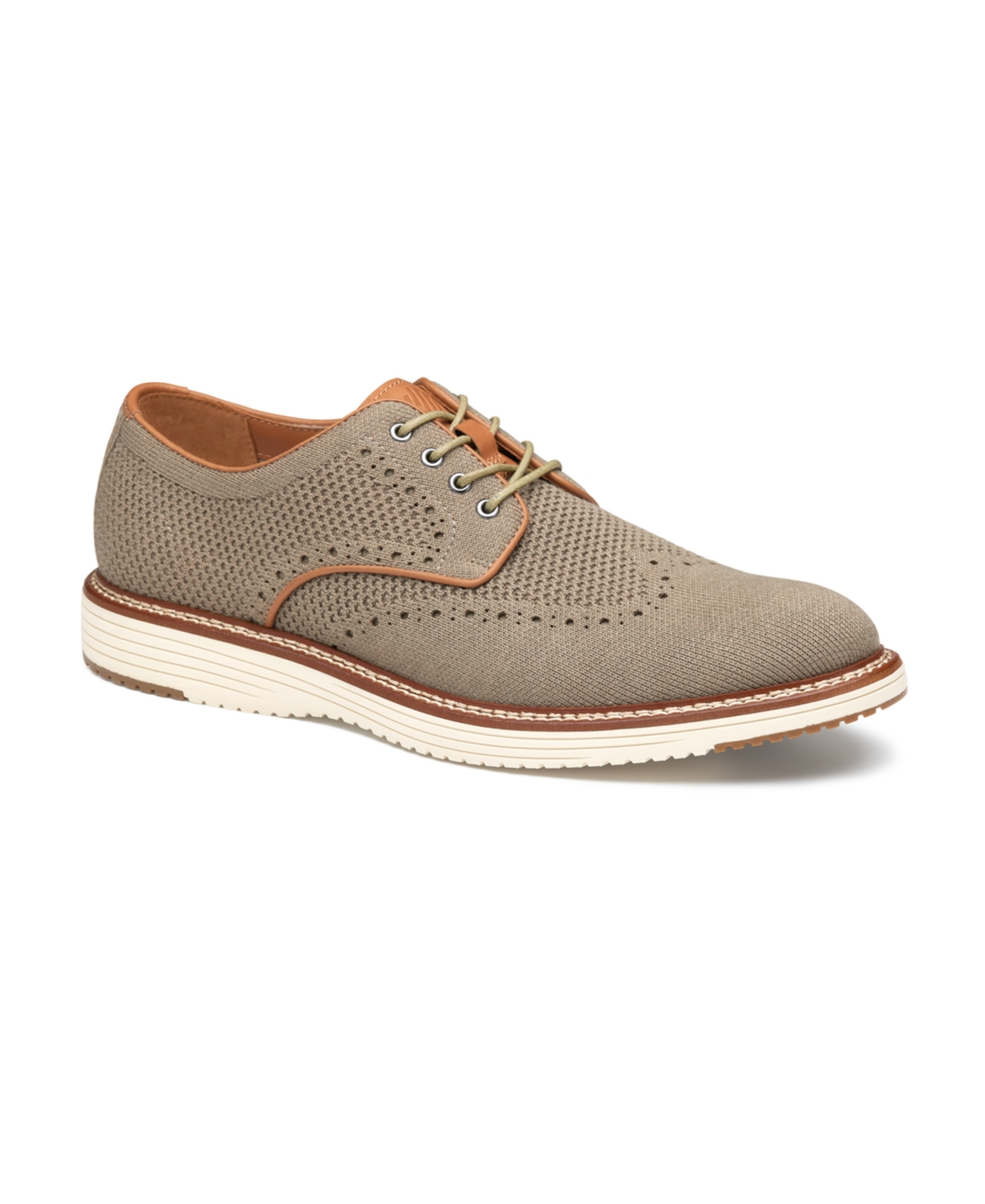 Shop Johnston & Murphy Men's Upton Knit Wingtip Dress Casual Lace Up Sneakers In Dark Taupe
