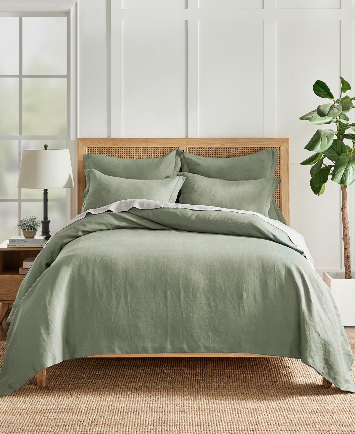 Levtex Washed Linen Solid Duvet Cover, Full/queen In Sage Green