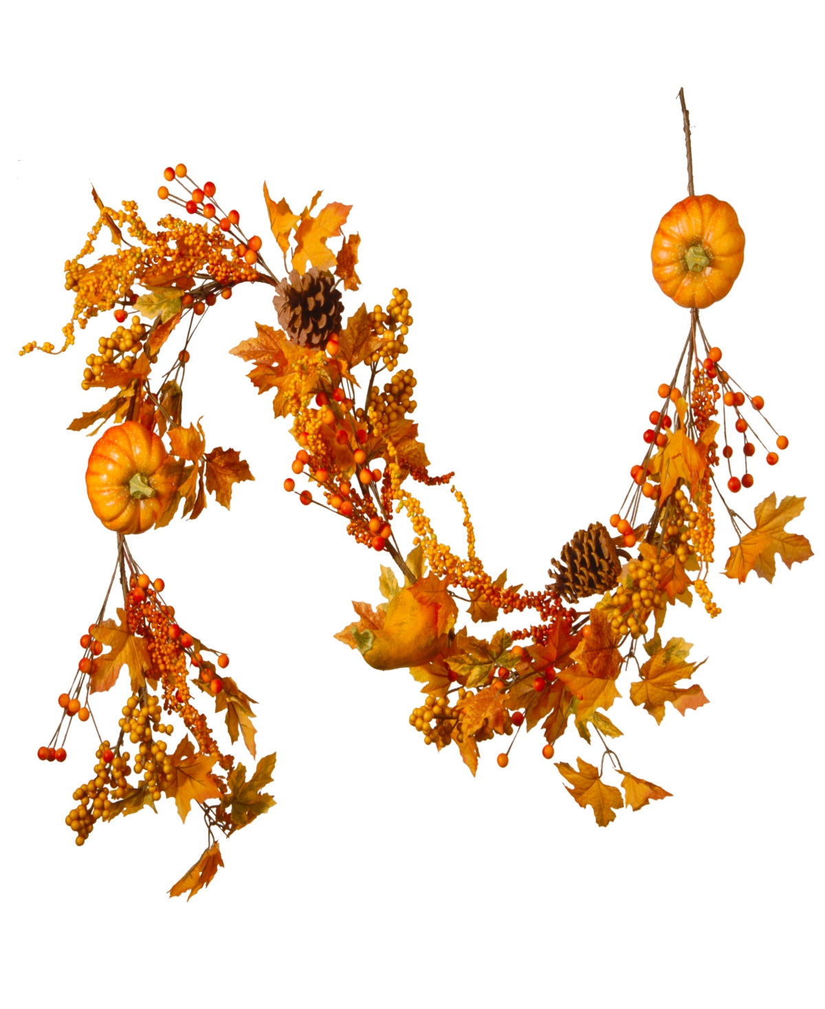 6' Artificial Autumn Garland, Made with Pumpkins, Pinecones, Berry Clusters, Maple Leaves, Autumn Collection - Orange