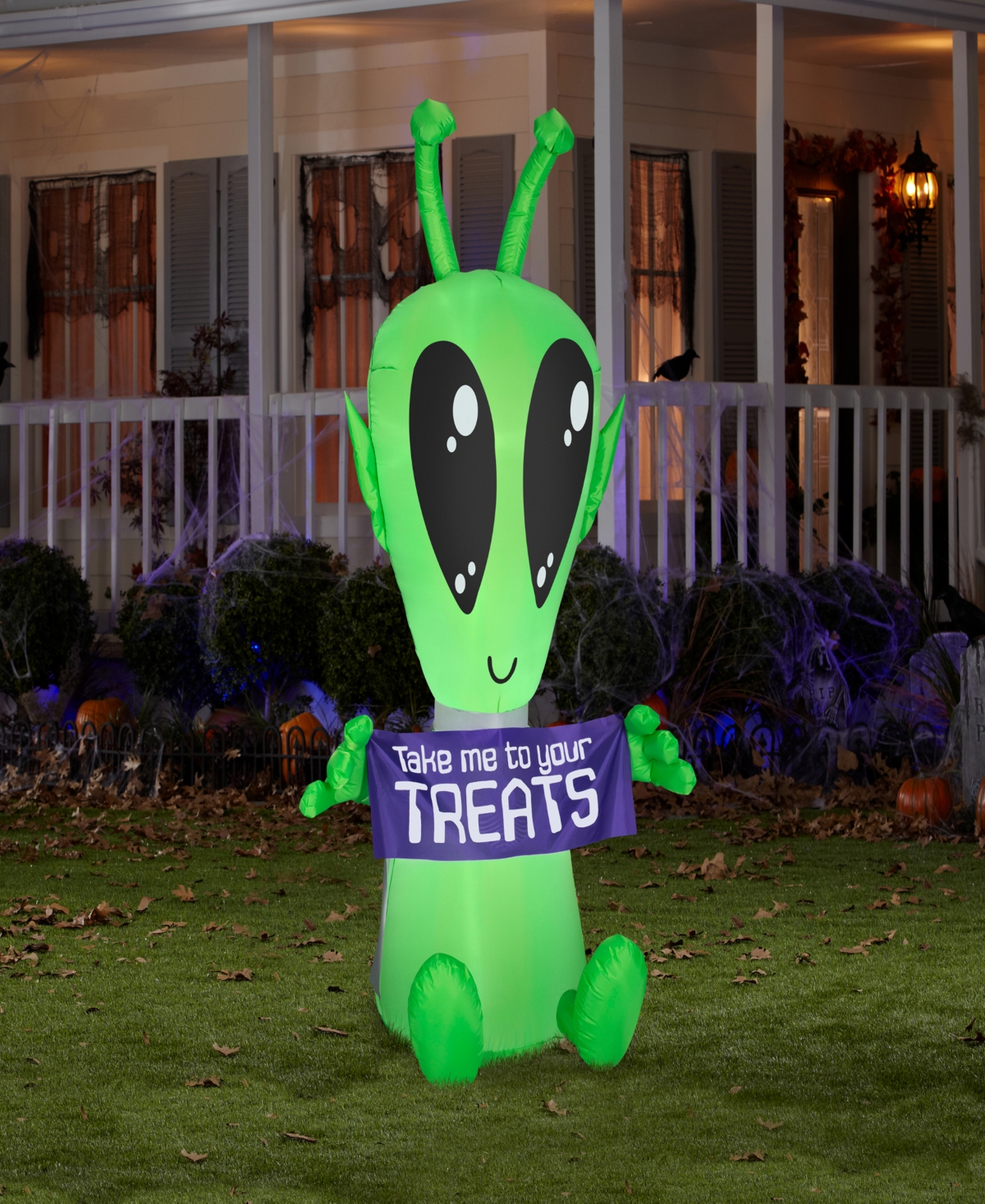 Shop National Tree Company 7' Inflatable Decoration, Multi, Alien With Sign, Led Lights, Plug In, Halloween Collection In Multicolor