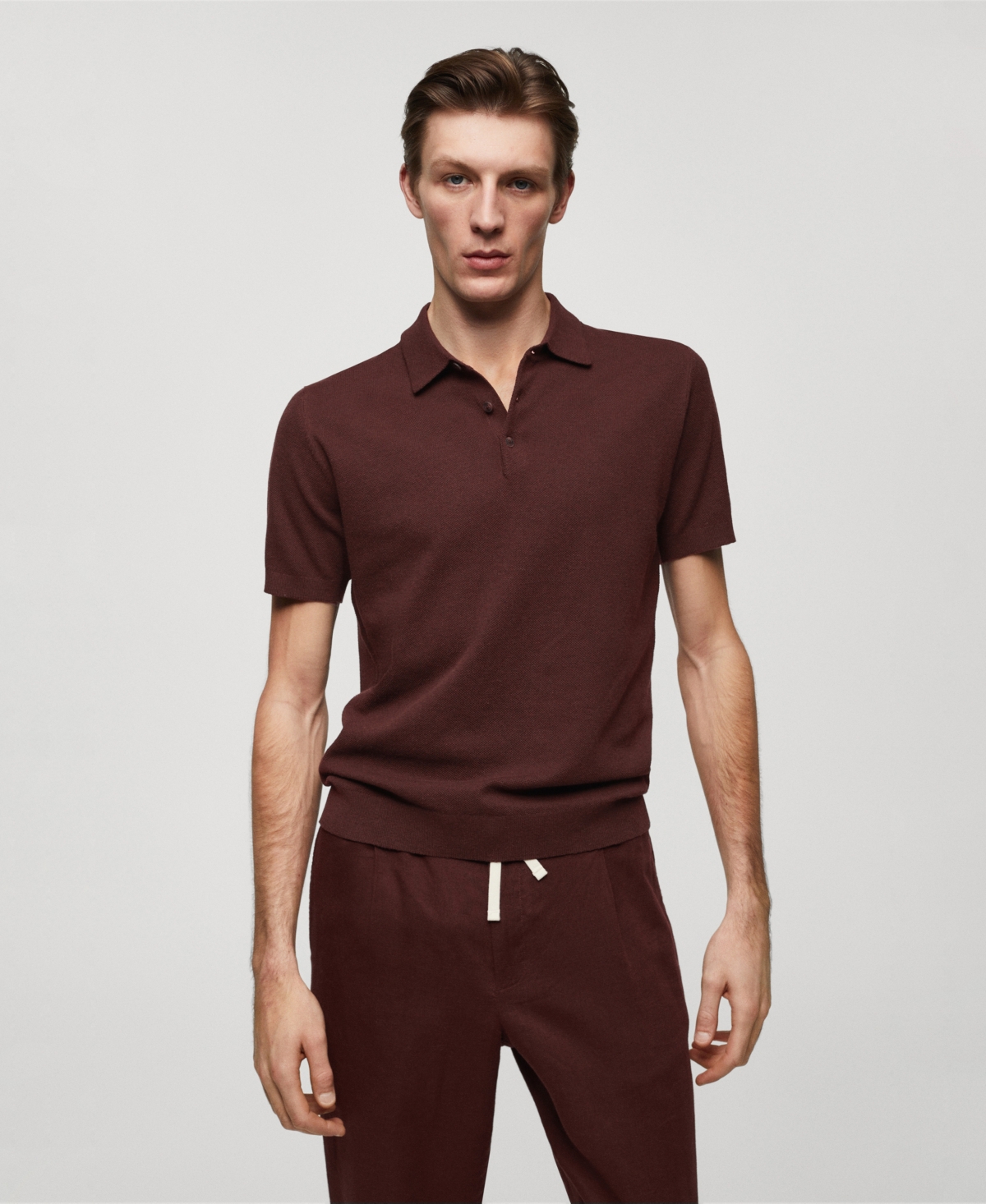 Mango Men's Short-sleeved Knitted Polo Shirt In Burgundy