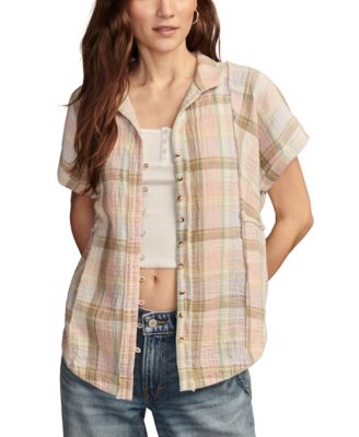 Lucky Brand - Women's Plaid Cotton Short-Sleeve Beach Shirt