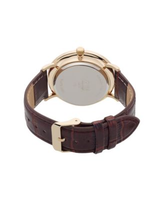 Men's Brown genuine leather Strap Watch 44mm