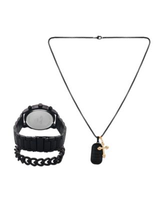 Men's Matte Black Metal Bracelet Watch 50mm Gift Set