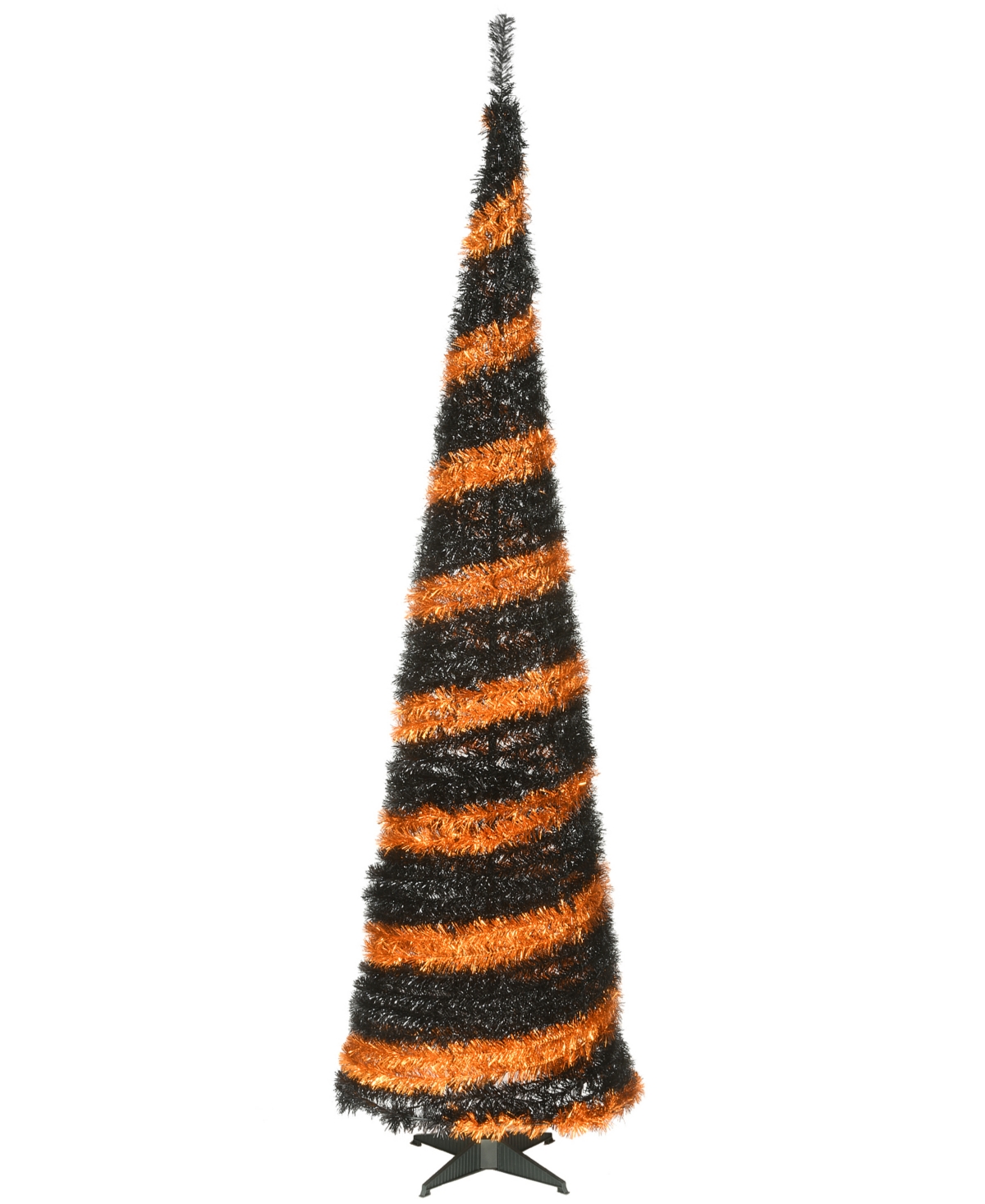 7.5' Artificial Halloween Tree, Black and Orange, Tinsel, Includes Stand, Halloween Collection - Orange