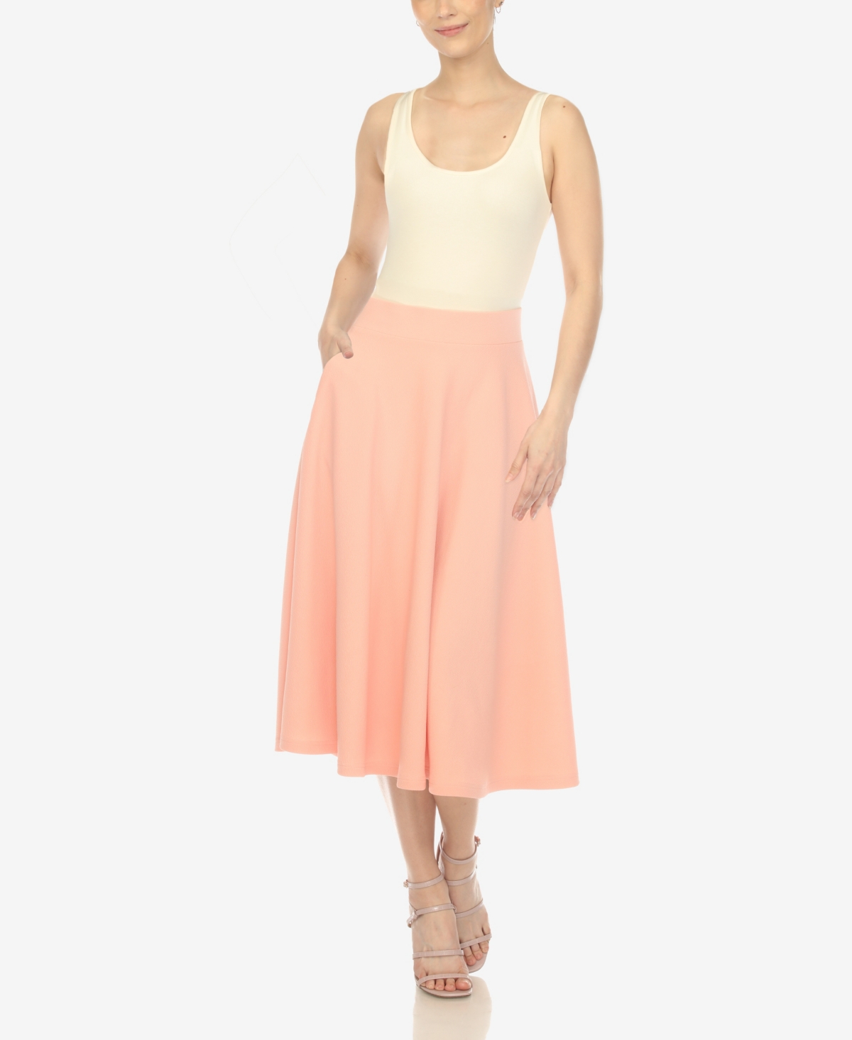 White Mark Women's Flared Skirt With Pockets In Peach