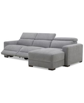 Nevio 3-Pc. Fabric Power Headrest Sectional and Chaise with 2 Power Motion Chairs