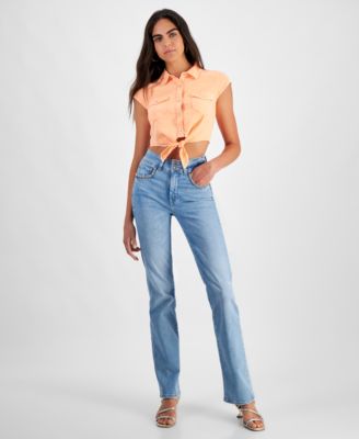 GUESS - Women's Embellished Shape Up Straight Leg Jeans