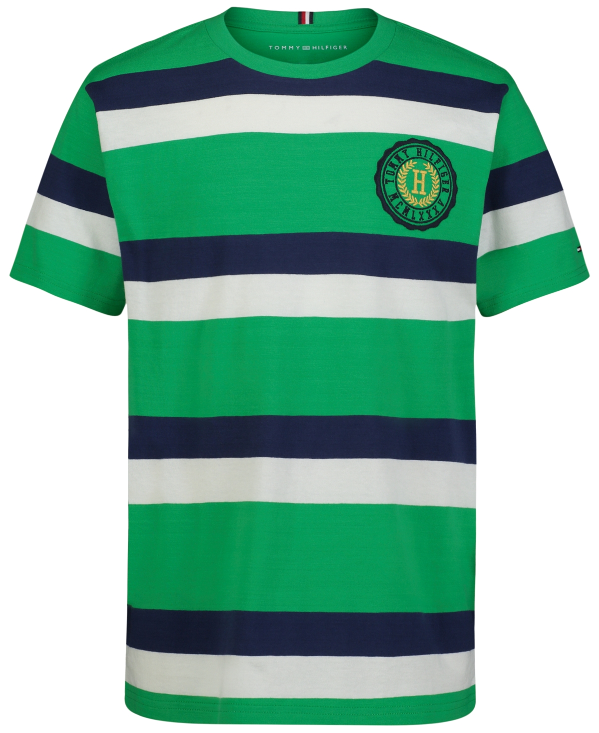 Tommy Hilfiger Kids' Big Boys Varsity H Stripe Embroidered Logo Graphic T-shirt In Green