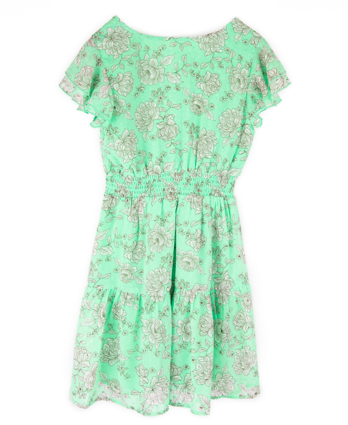Emerald Sundae Big Girls Short Sleeve Lime Floral Chiffon Dress -white