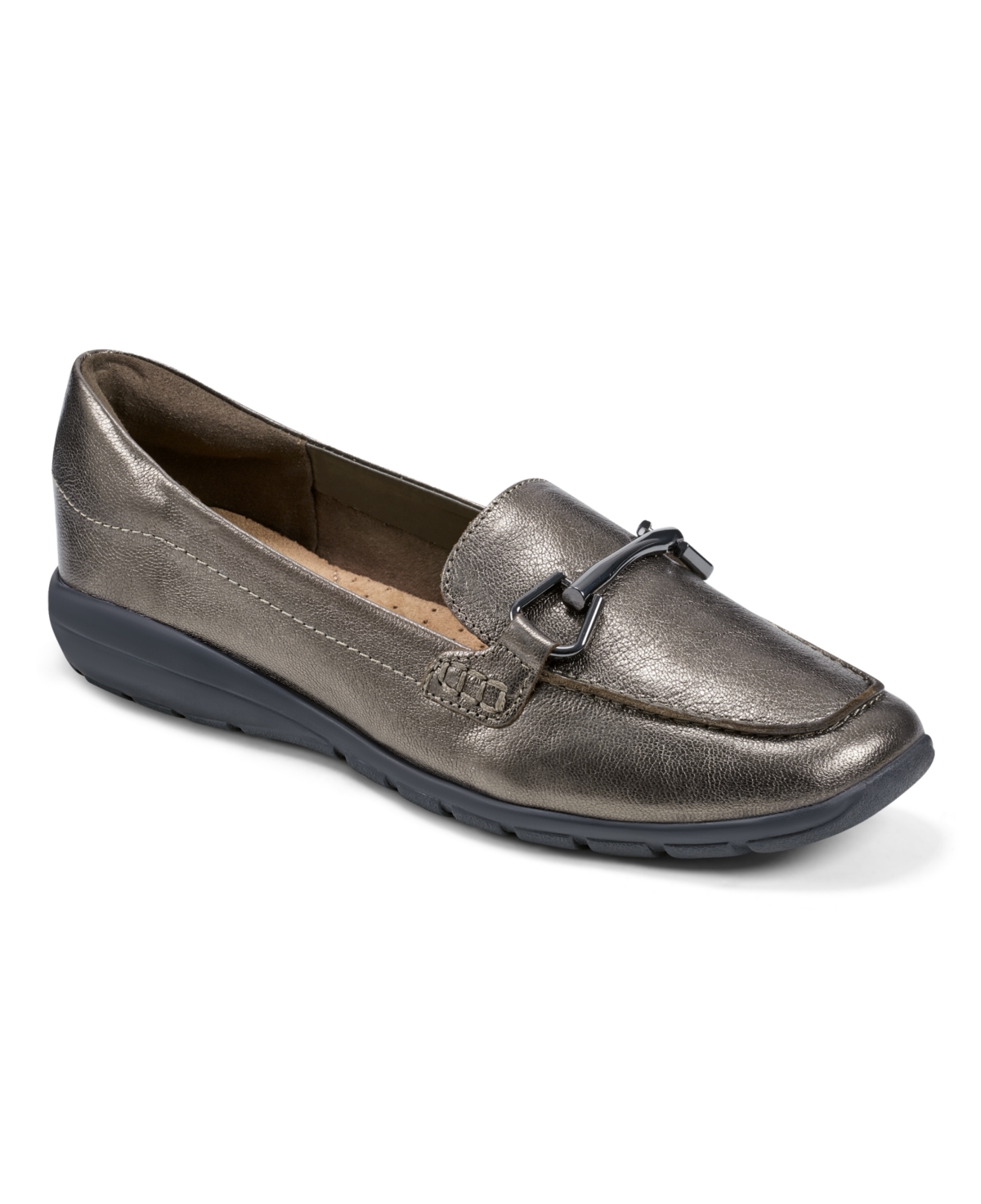 Easy Spirit Women's Eflex Amalie Square Toe Casual Slip-on Flat Loafers In Pewter Leather