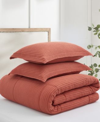 Mills Waffle Textured 3-Pc. Duvet Cover Set, Full/Queen