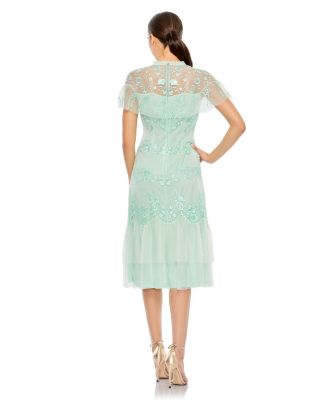 Women's High Neck Mesh Tier Embroidered Dress