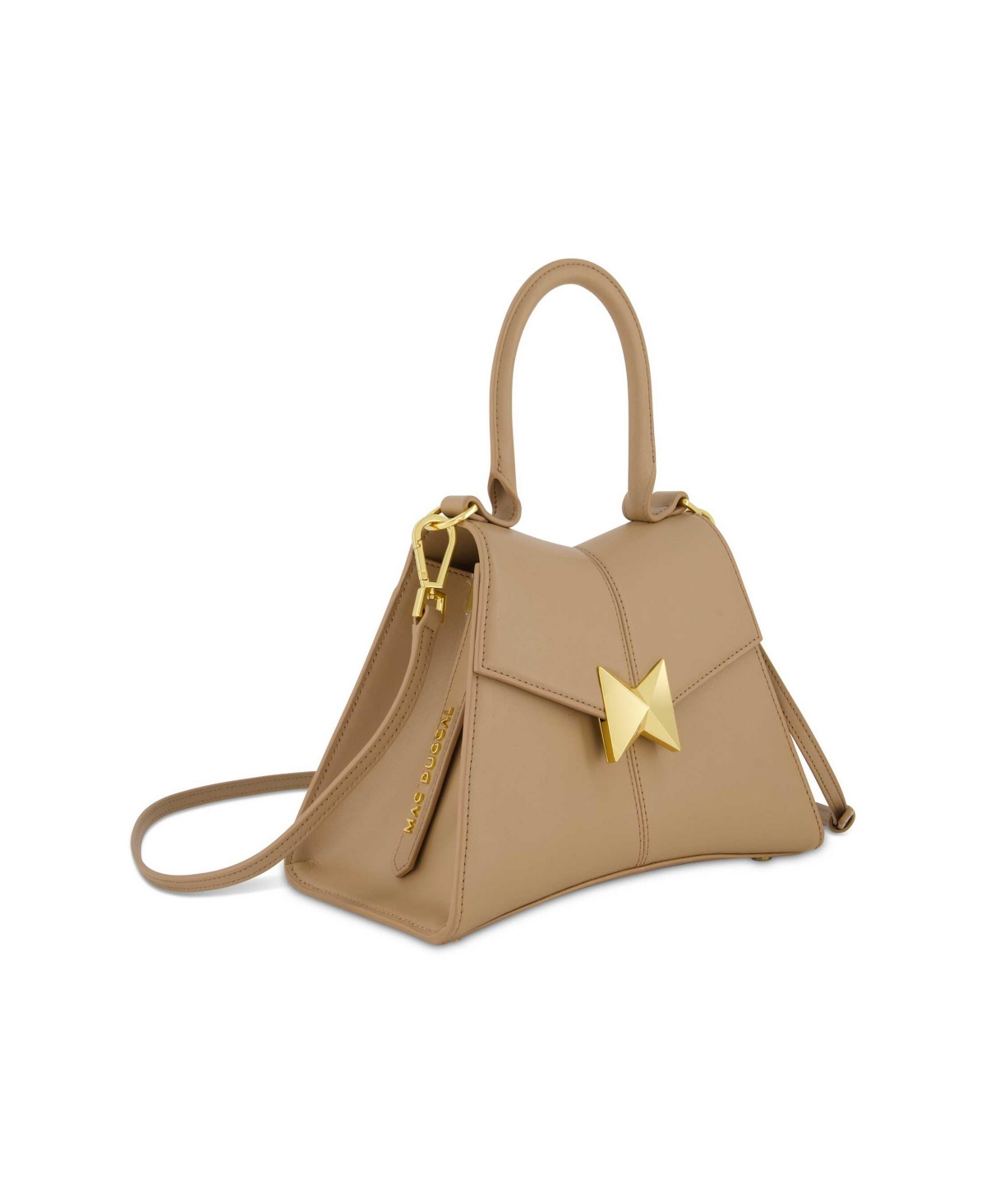 Gold Hardware Detail Angular Top Handle Small Leather Handbag - Taupe