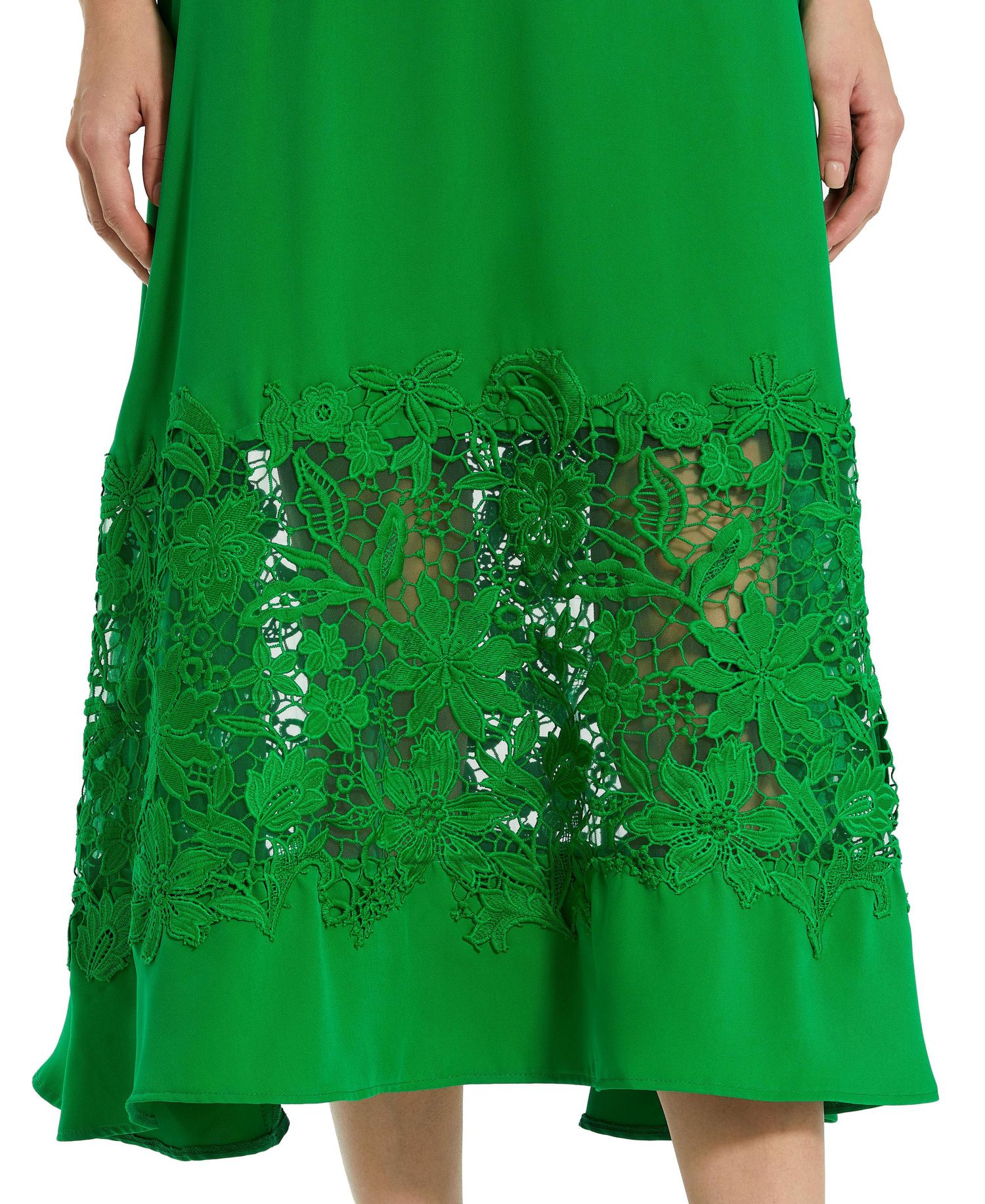 Women's Crepe Boat Neck Applique Cut Out Detail Midi Dress