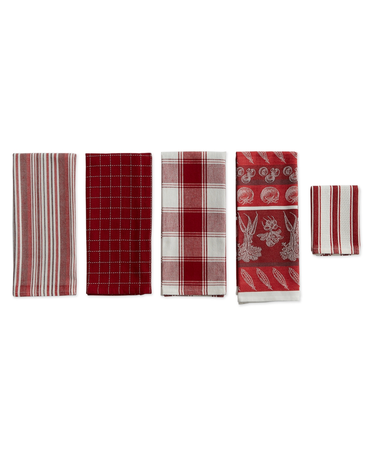 Design Imports Assorted Pattern, Kitchen Collection, Dishtowels Dishcloth, 5 Piece - Garnet