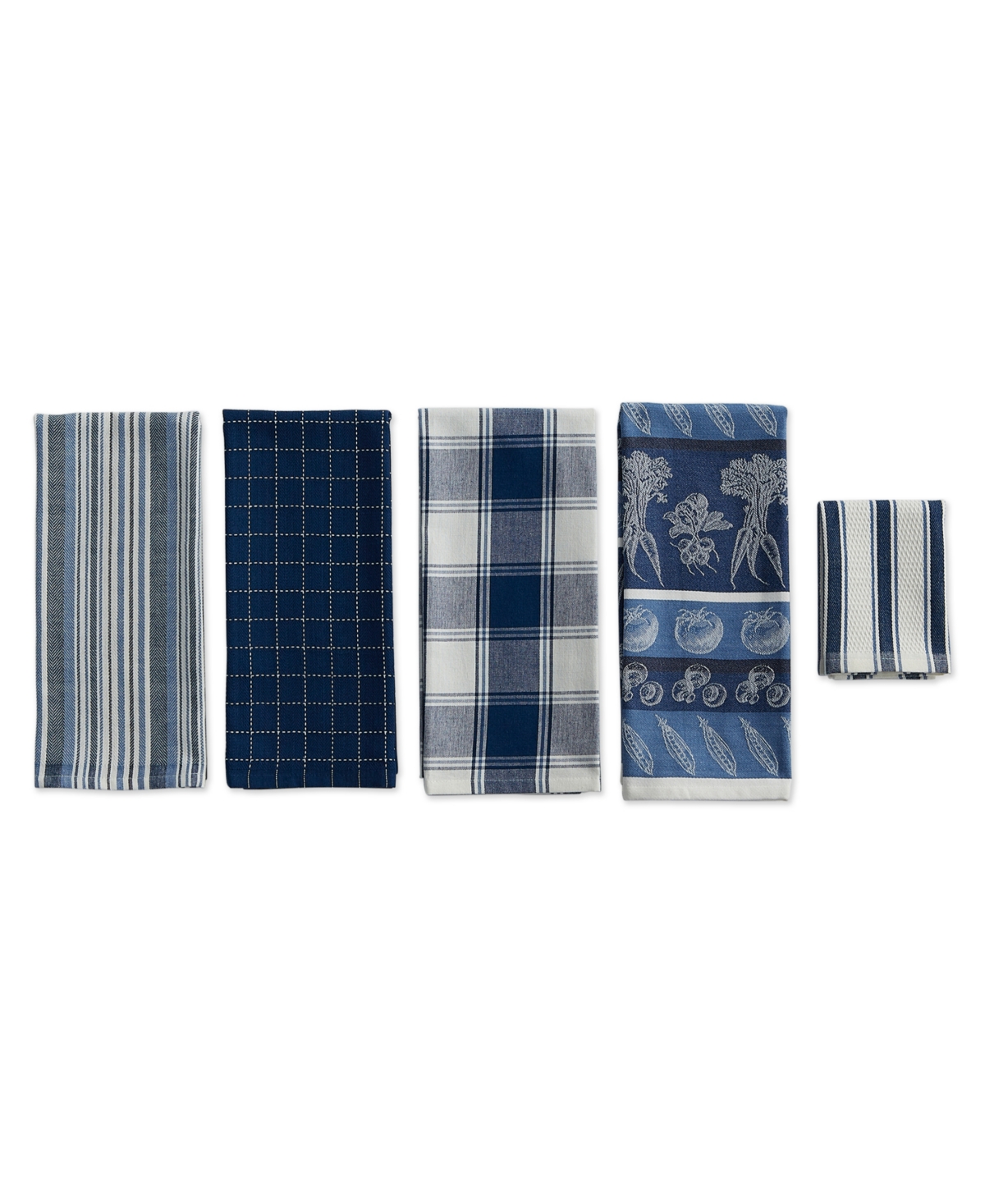 Design Imports Assorted Pattern, Kitchen Collection, Dishtowels Dishcloth, Marine Blue, 5 Piece In Marine Blue