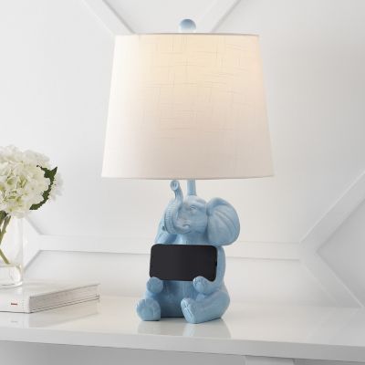 Kairi 21" Modern Shabby Chic Resin/Iron Happy Elephant LED Kids' Table Lamp with Phone Stand, White