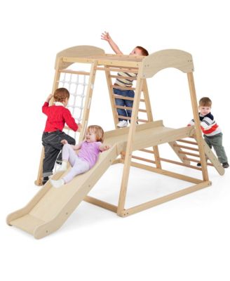 6-in-1 Indoor Jungle Gym Wooden Playground Climber Playset for Kids 1+ Years