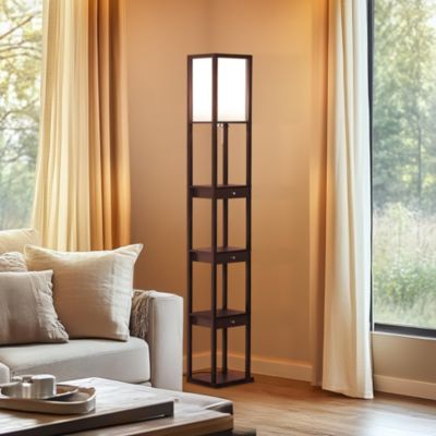 Maxwell Drawer 72" LED Shelf Floor Lamp with Lantern Shade