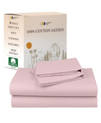 Soft 100% Cotton Sheets Set - Cooling Durable Sateen, Deep Pocket - Queen