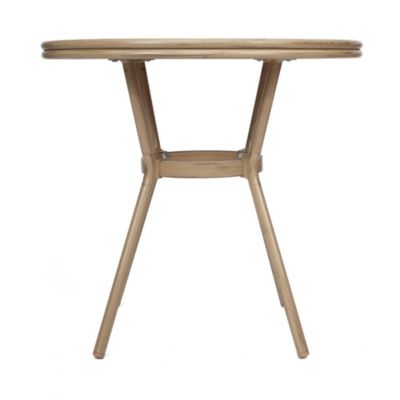 Colmar Indoor/Outdoor Bistro Style 31.5 In. Table With Pe Rattan, Glass Top, And Bamboo Finished Metal Frame