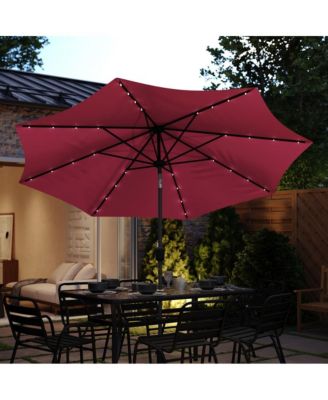 Kinsley 9 Ft Solar Patio Umbrella with LED Lights, Crank Handle & Push Button Tilt
