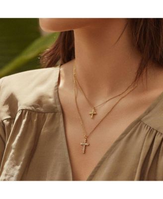 14k Gold Plated Pule Cross Necklace Holiday Gift Idea