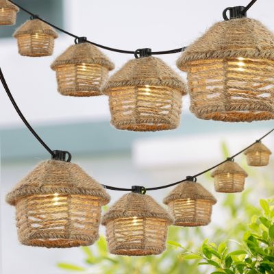 Maui 10-Light Indoor/Outdoor 10 ft. Mid-Century Vintage LED G40 Tiki Hut Hemp Rope Shaded String Lights