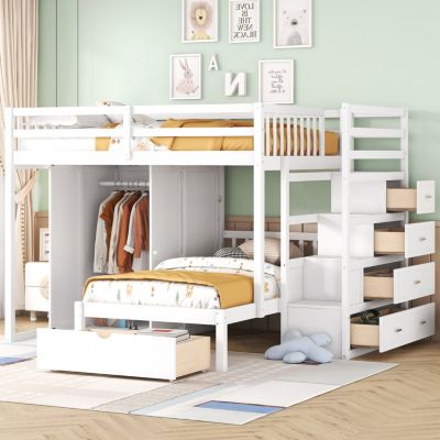 Full Over Twin Bunk Bed With Wardrobe, Drawers