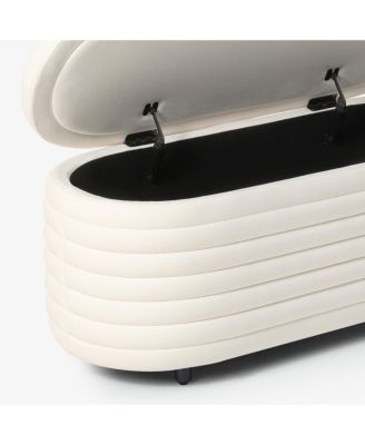 42" Wide Modern Upholstered Velvet Tufted Oval Storage Ottoman Bench