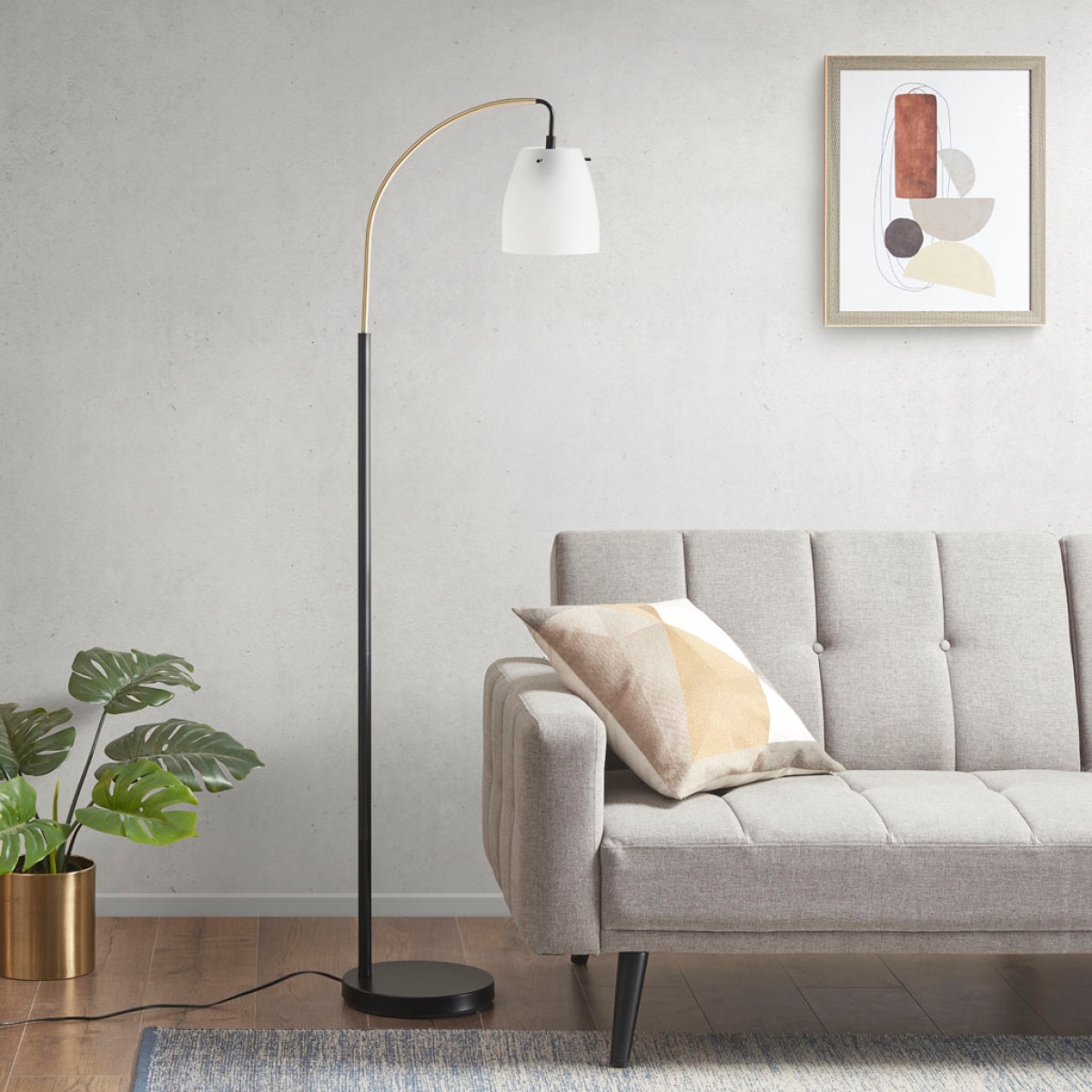 Streamdale Furniture Bristol Arched Metal Floor Lamp With Frosted Glass Shade