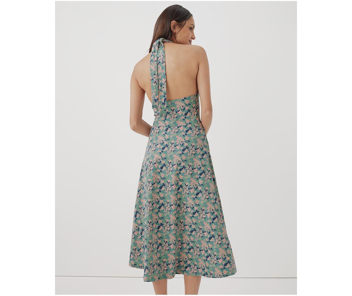 Женское платье Pact Organic Cotton Fit & Flare Modern Halter, цвет: Теневой с принтом еловый — фото 2