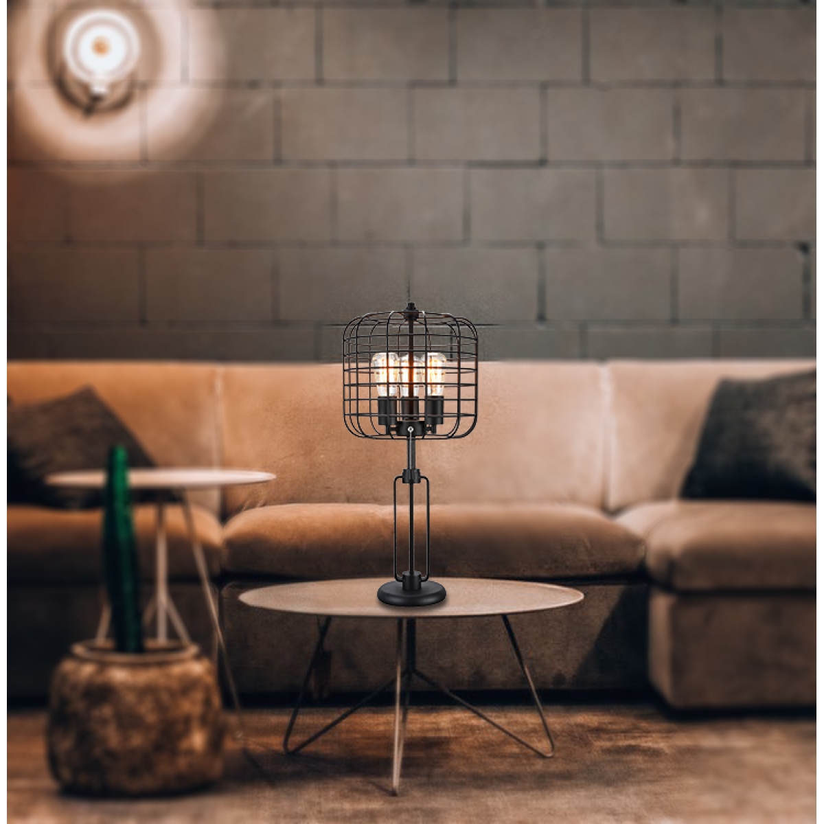 Streamdale Furniture HIndustrial Wire Cage Table Lamp with Edison Bulb (1 Pieces/Cnt)(2.96/14.43) - Black
